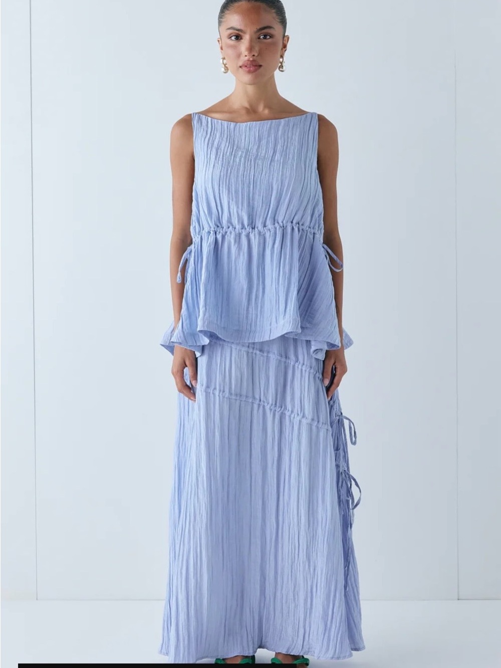 Light Blue Maxi Skirt with Side Ties - Picture 2 of 6